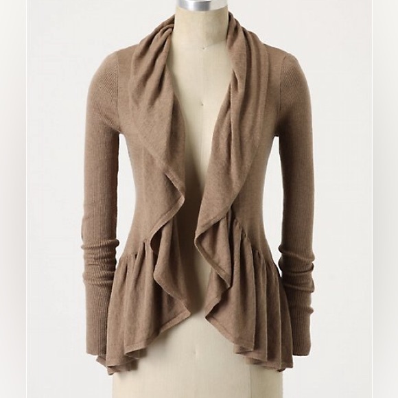 Anthropologie Sweaters - Anthropologie Guinevere brown cotton/cashmere blend small waterfall cardigan